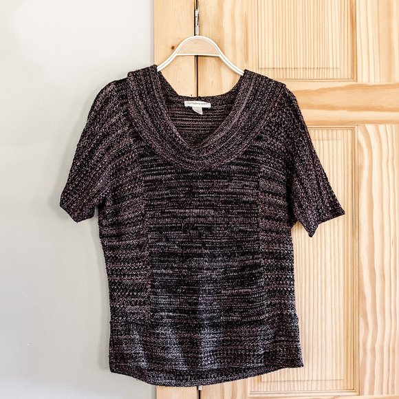 Christopher & Banks Knit Sweater Cowl Neck Multicolored Purple Short Sleeve Sz S - Picture 1 of 8